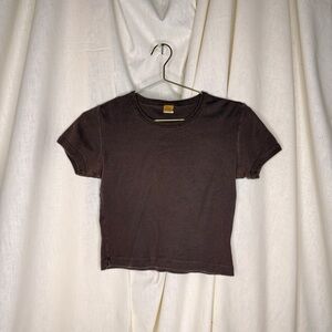 Vintage Y2K Chocolate Brown 🍫 Baby Tee Shirt Crop Top (adult size L) EUC Cute